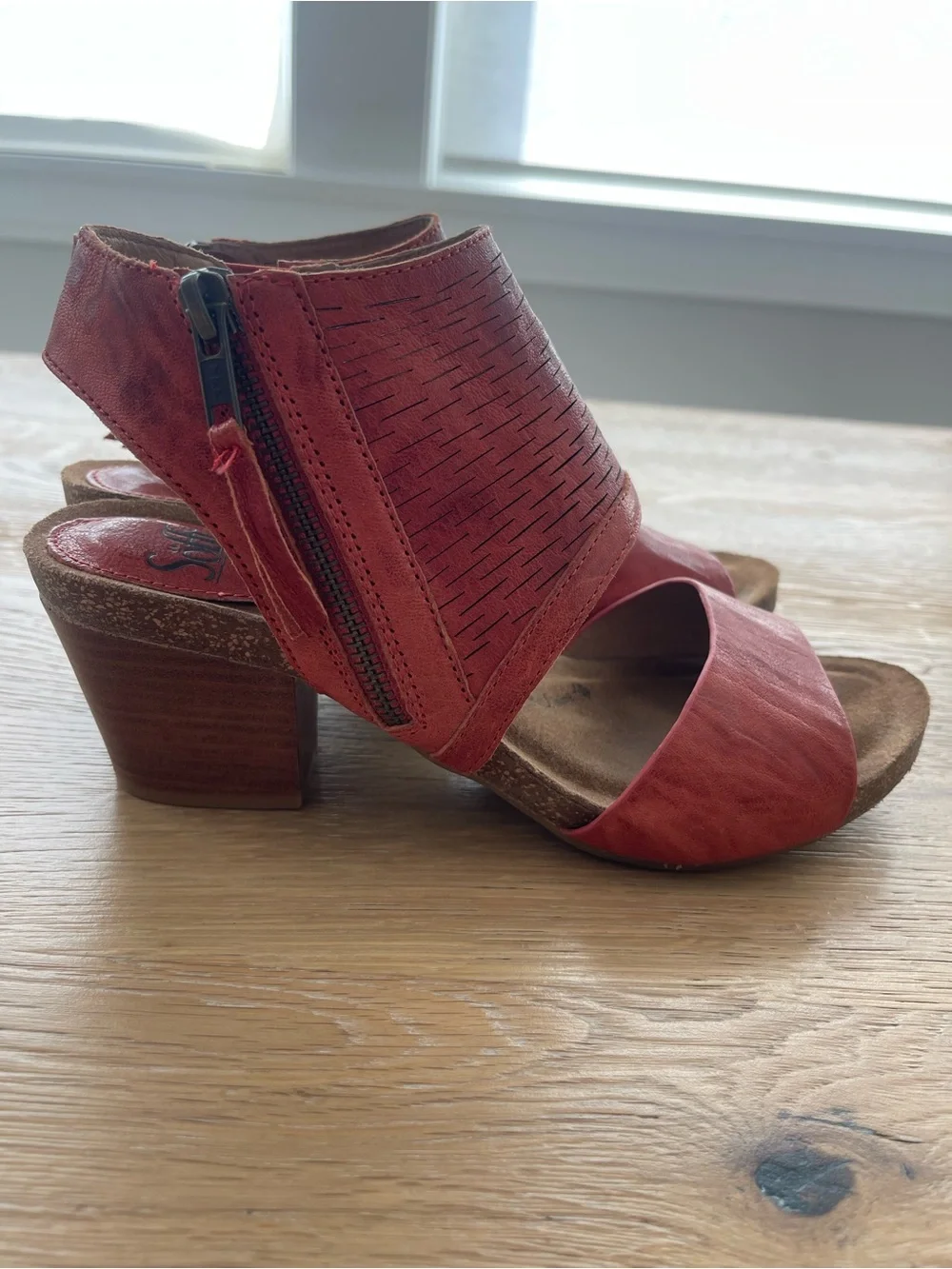 Sofft Coral Red Open-Toe Ankle Cuff Sandals